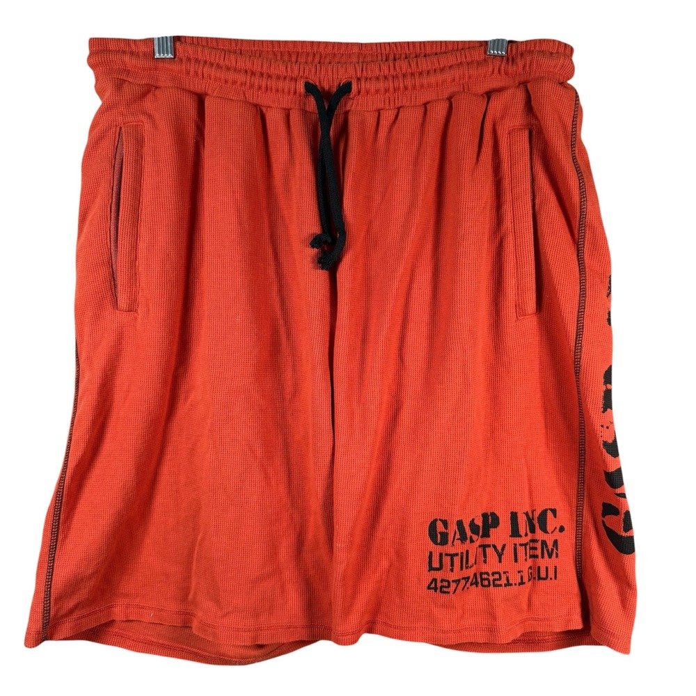 GASP Thermal Shorts Mens XL Orange Waffle Knit Gym Bodybuilding Utility Item